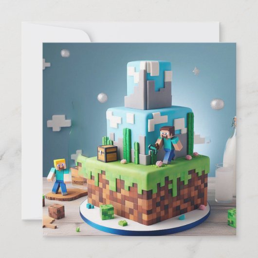 CARTE FUN TECHNO BLOQUE CARRÉ ANNIVERSAIRE DE ENFANT CAK (Devant)