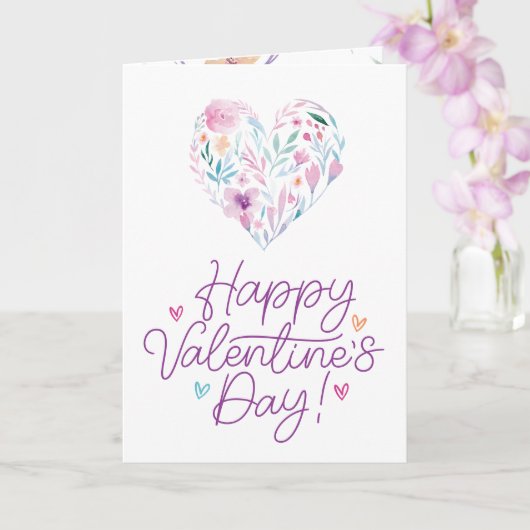 Carte Fun Watercolor Flower Heart Heureuse Sainte-Valent (Orchidée)