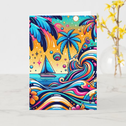 Carte Fun Whimsic Psychedelic Voilier (Fleur jaune)