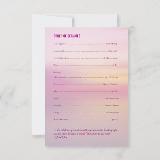 Carte funèbre de modèle (Dos)