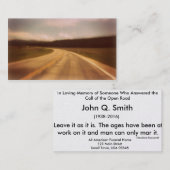 Carte funèbre Horizontel de prière de route (Devant / Derrière)