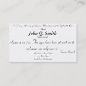 Carte funèbre Horizontel de prière de route (Dos)