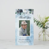 Carte Funérailles bleu floral | Merci photo (Debout devant)