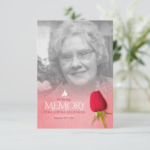 Carte Funérailles rose rouge rose photo poème de souveni