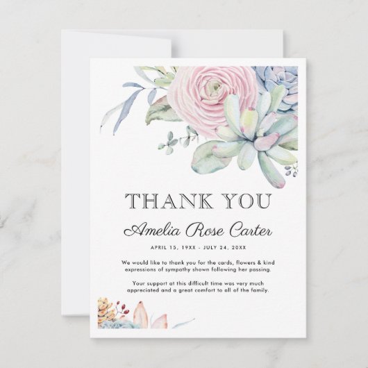 Carte funéraire de Merci floral Succulente (Devant)