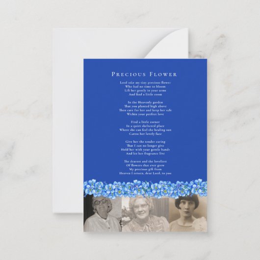 Carte funéraire de poème photo en bleu oublime-non (Dos)