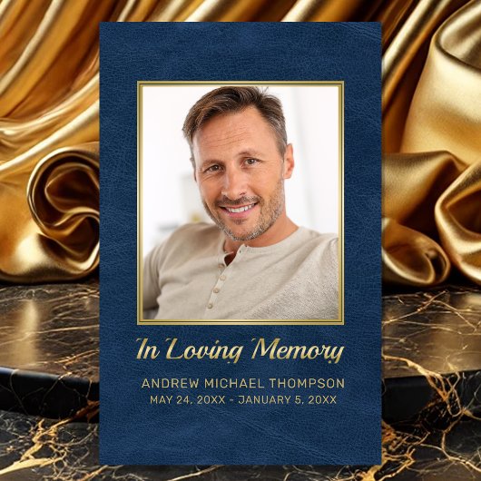 Carte funéraire en Mémoire d'amour Bleu Or Photo