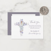 Carte funéraire Florale Violet Croix Photo Sympath (Devant/Arrière en situation)