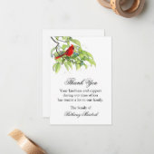 Carte funéraire Merci, Cardinal sur un membre (Devant/Arrière en situation)