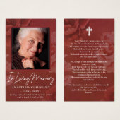 Carte funéraire photo florale Rose de Bourgogne fo (Devant & derrière)