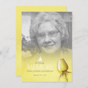 Carte Funéraire rose jaune photo poème de souvenir