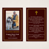 Carte funéraire simple Burgundy Red Gold Photo (Devant & derrière)