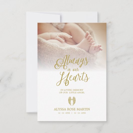 Carte Funeral Memorial Photo Litlle Angel Wings Dear One (Devant)