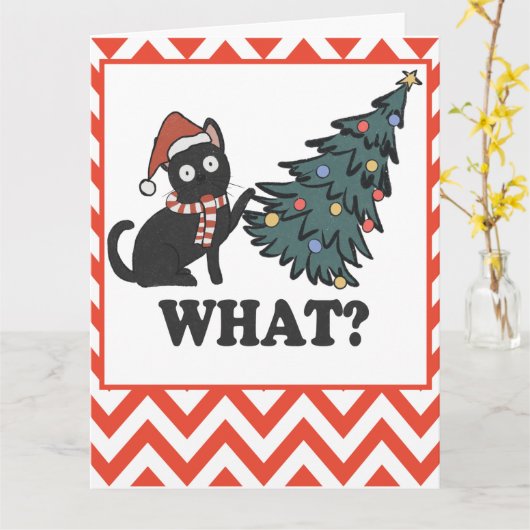 Carte Funky Black Cat Christmas Tree (Fleur jaune)
