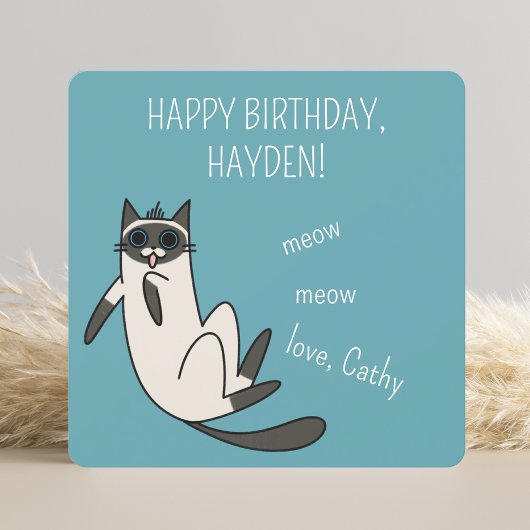 Carte Funky Blue Eyes Siamese Chat Anniversaire