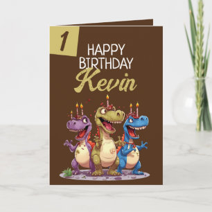 Carte Funky Brown & Green Candle Trex Garçon 1er anniver