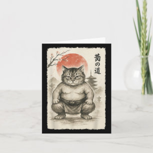 Carte Funky Fat Cat Sumo Wrestler Sumi-e Art Japonais An