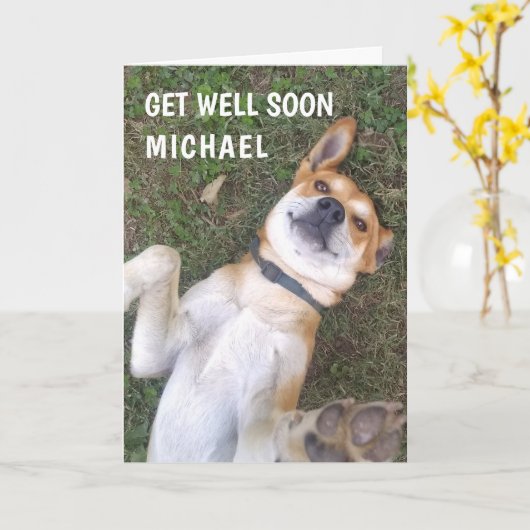 Carte Funky Get Well Chien Photo Custom (Fleur jaune)