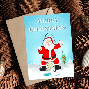 Carte Funky Père Noël Pêche Sur Glace Avec Ours Polaire