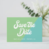 Carte Funky Retro Aqua Blue Green Wedding Enregistrer La (Debout devant)