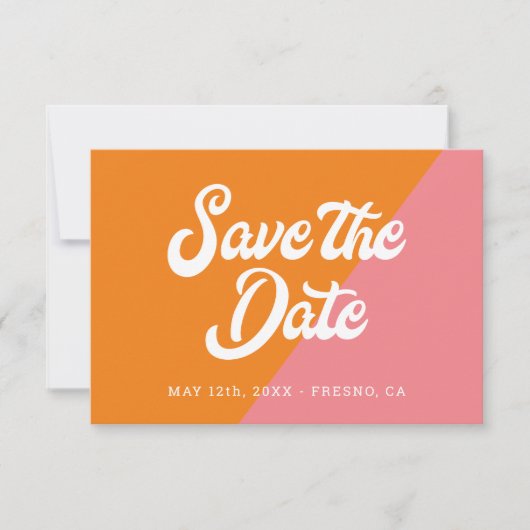 Carte Funky Retro Rose Orange Mariage Enregistrer La Dat (Devant)