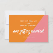 Carte Funky Retro Rose Orange Mariage Enregistrer La Dat (Dos)