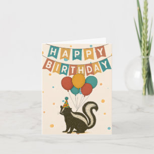 Carte Funky Skunk Birthday Card - Ballons & Casquette de