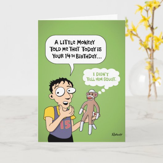 Carte Funny 14e anniversaire (Fleur jaune)