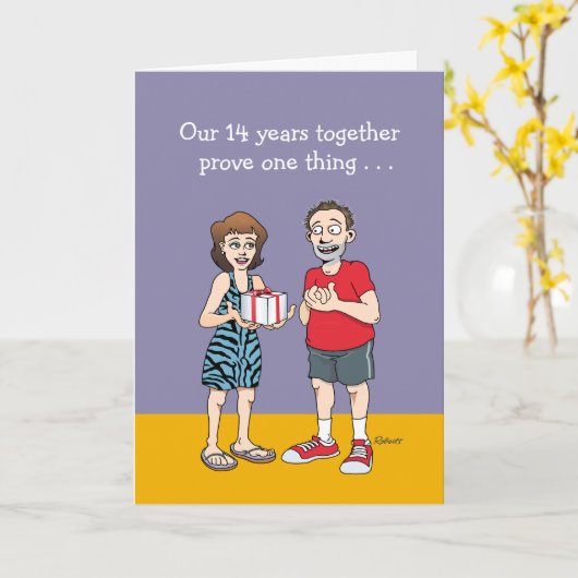 Carte Funny 14ème anniversaire de Mariage (Fleur jaune)