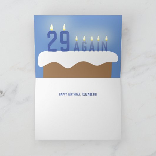 Carte Funny 29 Encore Anniversaire Cake Candles | Bleu (Intérieur)