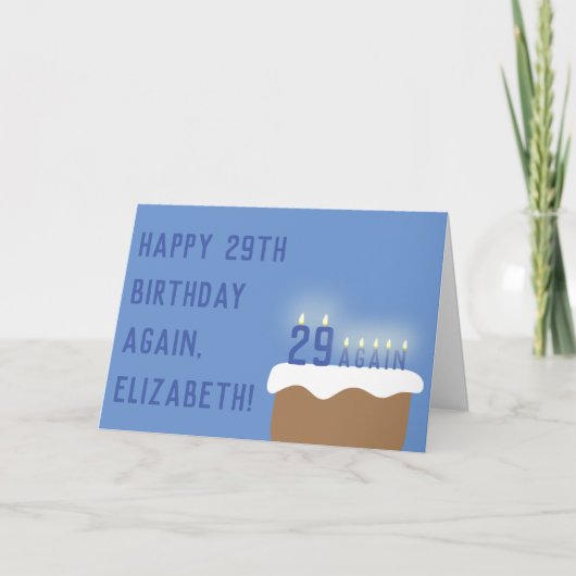 Carte Funny 29 Encore Anniversaire Cake Candles | Bleu (Devant)