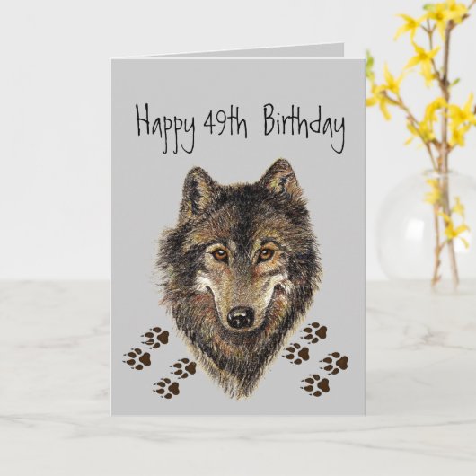 Carte Funny, 39e Forty Nine Birthday Wolf, Wolves (Fleur jaune)