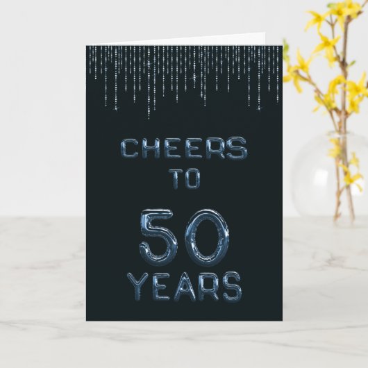Carte Funny 50th Birthday Cheers to Fifty Years Blue (Fleur jaune)