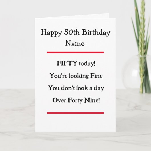Carte Funny 50th Birthday Verse Birthday Card (Devant)