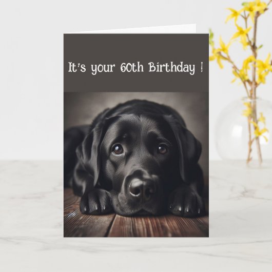 Carte Funny 60e anniversaire, Labrador Retriever (Fleur jaune)