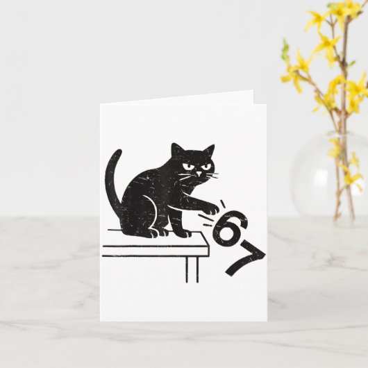 Carte Funny 6 7 Meme Cat Knocking Off 67  (Fleur jaune)