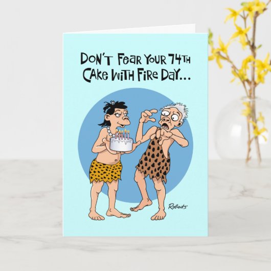 Carte Funny 74e anniversaire (Fleur jaune)