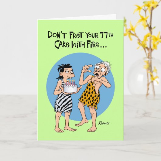 Carte Funny 77e anniversaire (Fleur jaune)