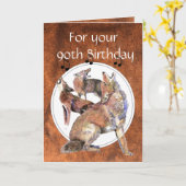 Carte Funny 90th, Ninety, Birthday Howling (Fleur jaune)