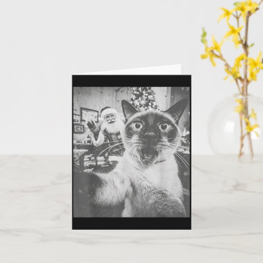 Carte Funny Ai Siamese Cat Selfie With Santa Claus Chris (Fleur jaune)