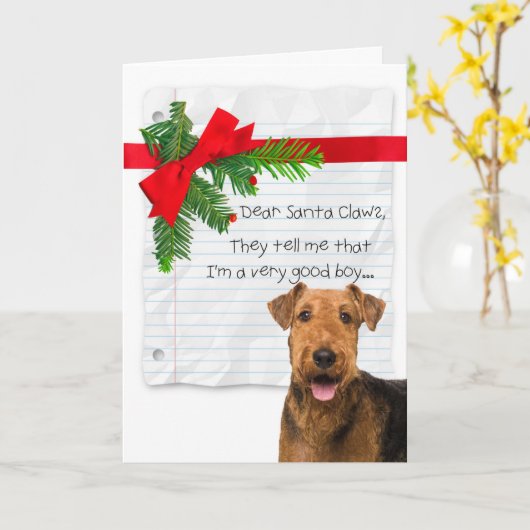 Carte Funny Airedale Boy Christmas (Fleur jaune)