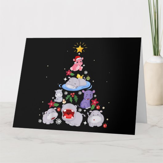 Carte Funny arbre de Noël hippo| Hippopotame de Noël (Devant)