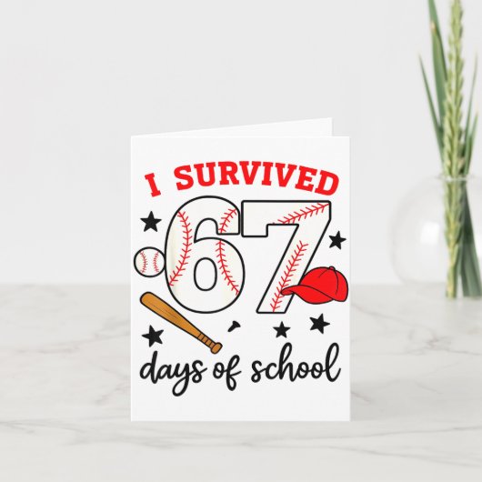 Carte Funny Baseball I Survived 67 Days Of School Design (Devant)