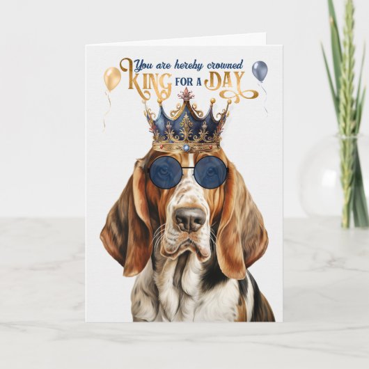 Carte Funny Basset Hound Chien King pour un jour d'anniv (Devant)
