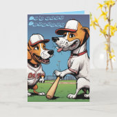 Carte Funny Beagle Dogs play baseball birthday (Fleur jaune)