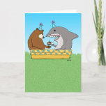 Carte Funny Bear et Shark Birthday<br><div class="desc">This funny birthday card fear bear and a shark enjoying some birthday cake and ice cream in a kidpool. Now THAT's a great birthday party. ©2015 Chuck Ingwersen</div>
