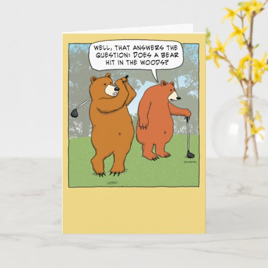 Carte Funny Bears Golf Anniversaire (Fleur jaune)
