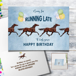 Carte Funny Belated Birthday Card avec Cheval