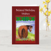 Carte Funny Belated Birthday Wishes, Horses Behind, (Fleur jaune)