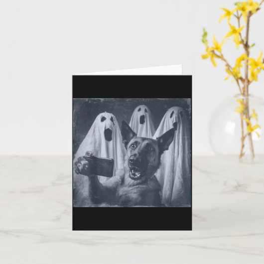 Carte Funny Belgian Malinois Selfie Halloween Ghost Retr (Fleur jaune)